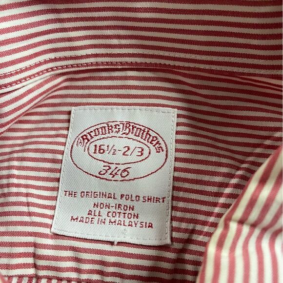 Brooks brothers Non Iron Red & White Striped Dress Shirt Size 16.5 - Picture 4 of 6